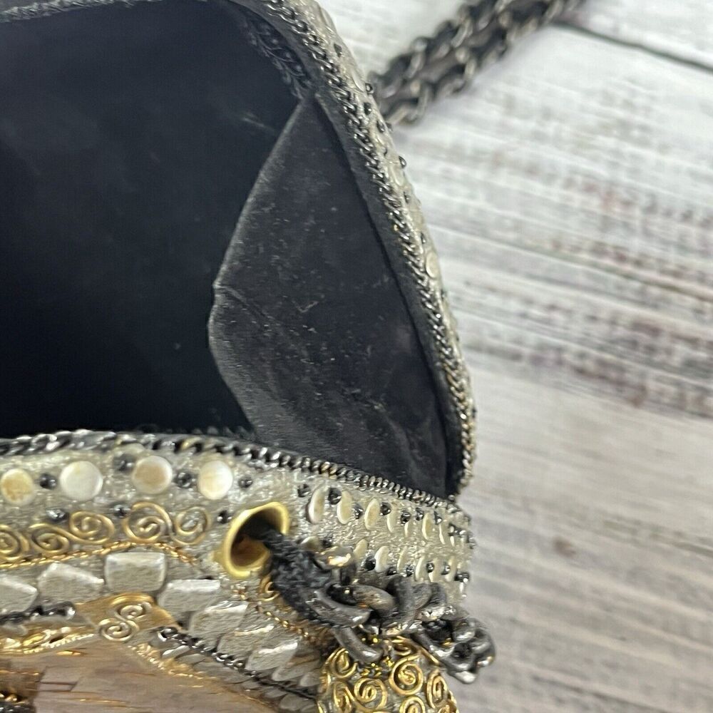 Vintage Metallic Gold Magnetic Snap Crossbody Purse Handbag Bag Wedding Evening - Picture 16 of 16